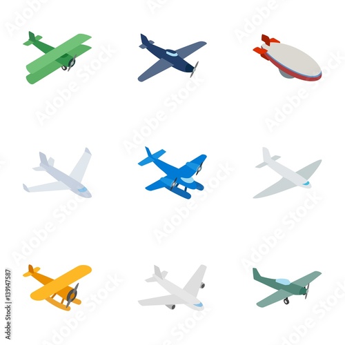 Aircraft icons, isometric 3d style