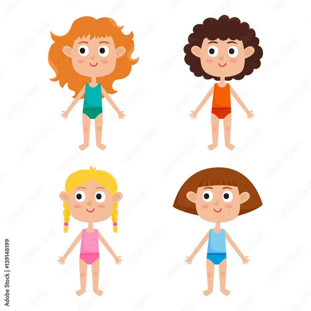 Young european girls body template: front. Girls in shirts and p Young european girls body template: front. Girls in shirts and p