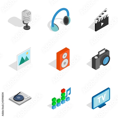 Computer technology icons, isometric 3d style