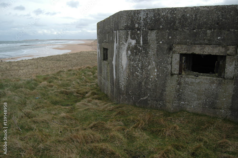 WWII pill box atop a hill overlooking the sea in Aberdeenshire, Scotland