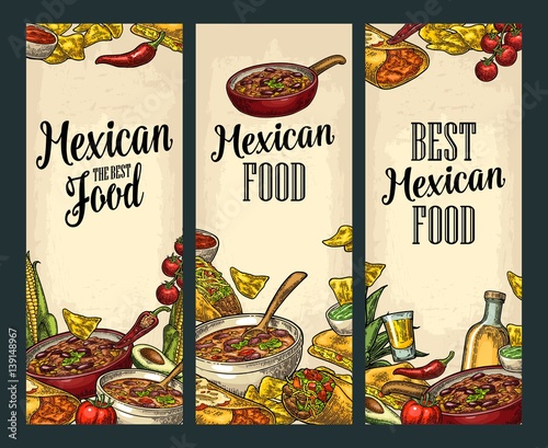Vertical poster with Mexican traditional food and ingredient.