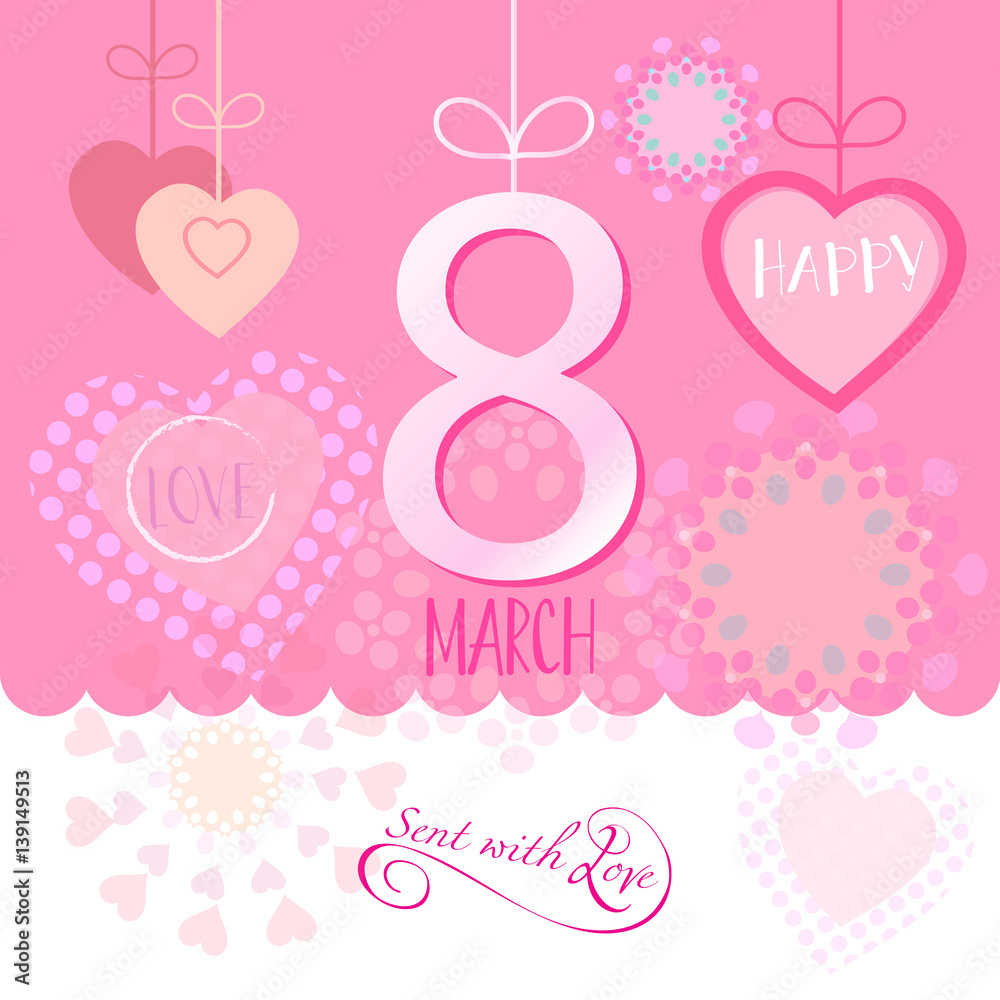 8 March Happy Women's Day. Eight March Greeting card. Spring Holiday. Futuristic, modern design. Vector illustration