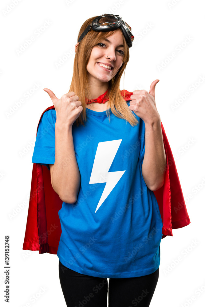 Pretty superhero girl with thumb up Pretty superhero girl with thumb up