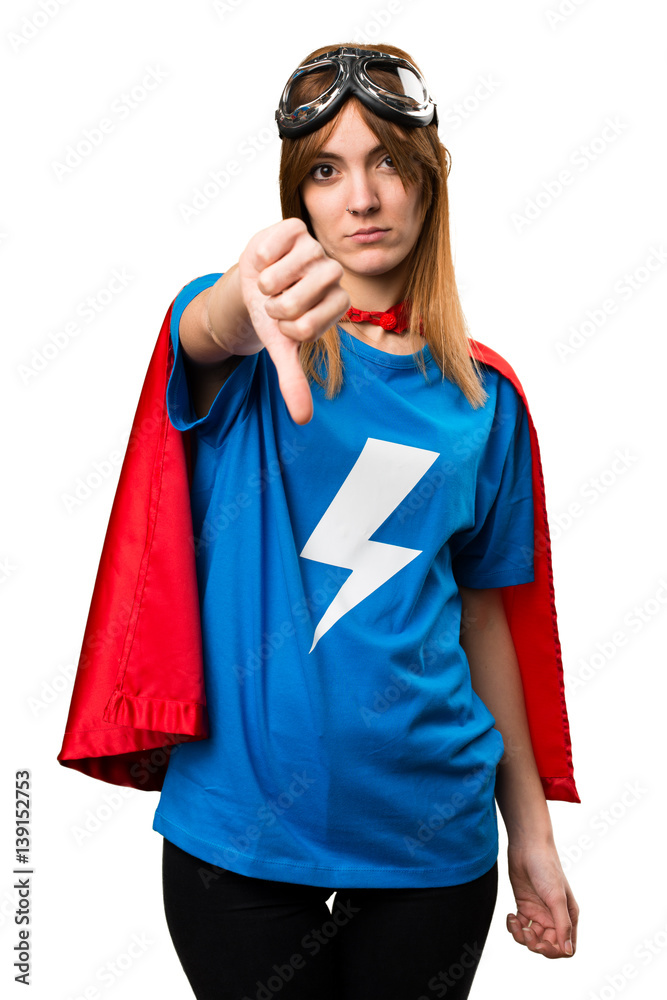Pretty superhero girl making bad signal Pretty superhero girl making bad signal