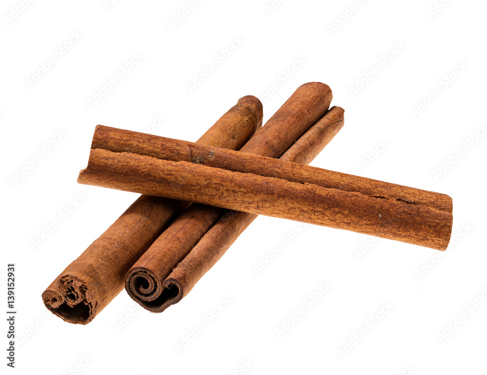 Cinnamon sticks  isolated on white background,top view