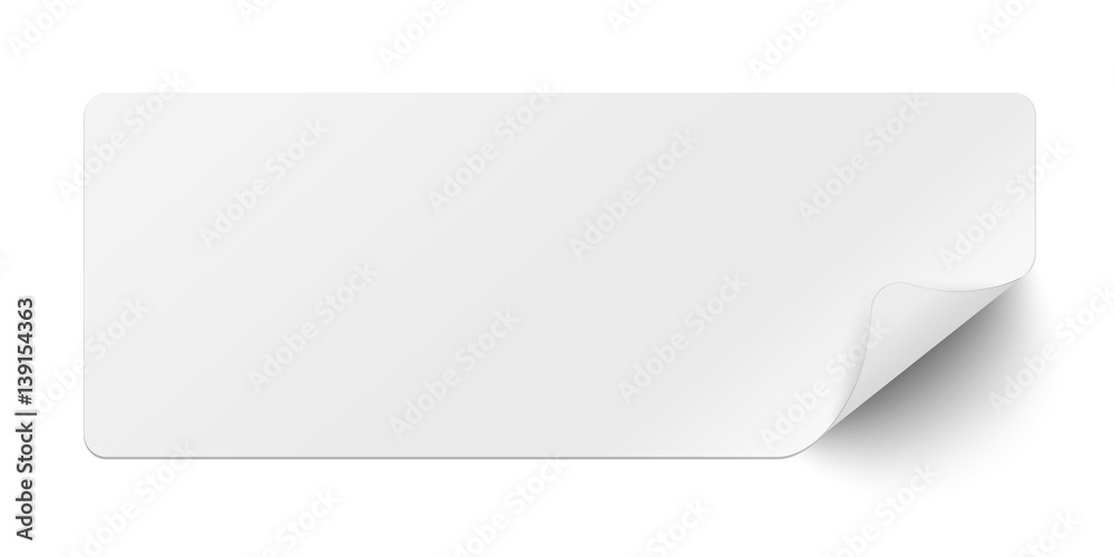 Oblong white sticky paper with curled lower right corner and soft shadow isolated Oblong white sticky paper with curled lower right corner and soft shadow isolated