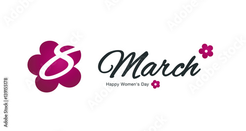 Happy Women's Day 8 March pink flower black logo