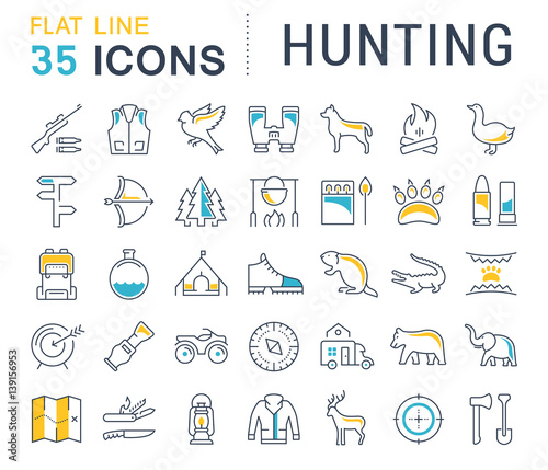 Set Vector Flat Line Icons Hunting