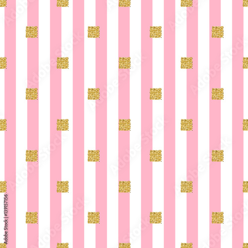 seamless gold square glitter pattern on pink stripe background © MYMNY