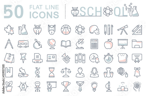 Set Vector Flat Line Icons School