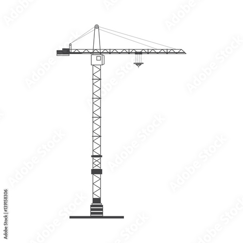 The high tower crane on a white background. Flat vector illustration EPS 10