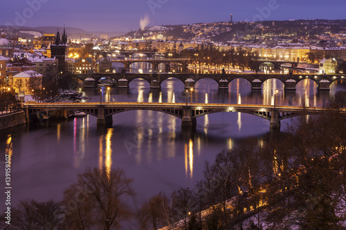 Winter in Prague - bridges on Vltava River