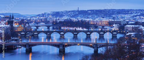 Canvas Print Winter in Prague - bridges on Vltava River