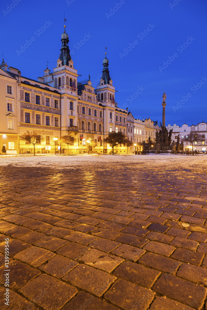 City Hall and Plague Column on Pernstynske Square in Pardubice
