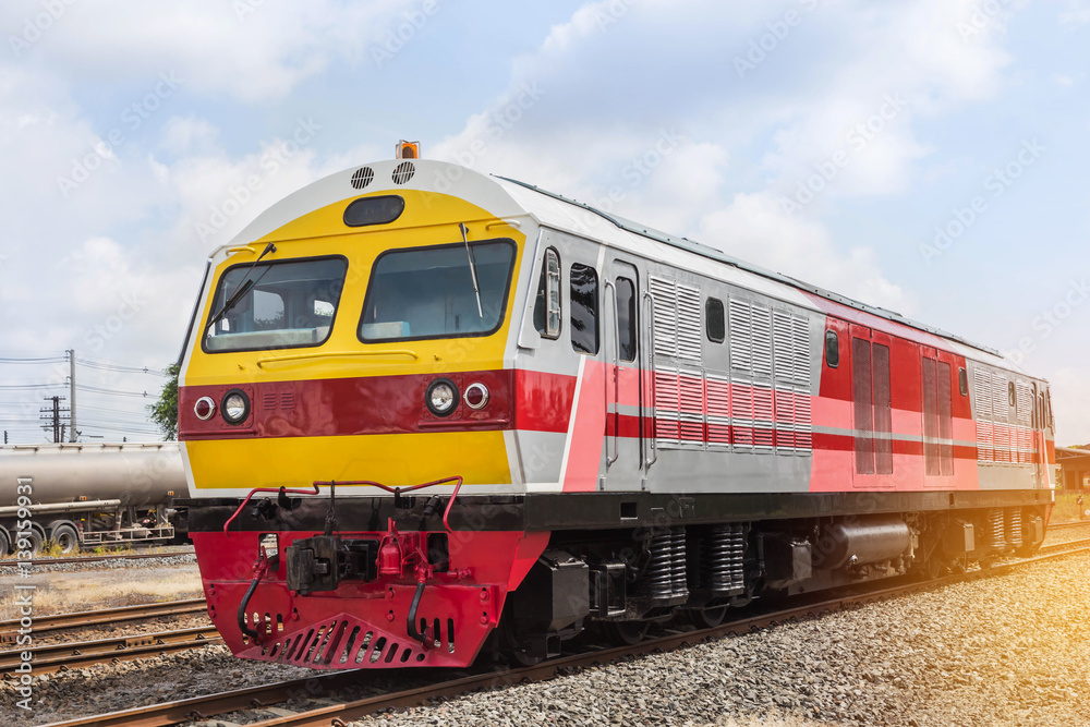 yellow diesel engine locomotive train on station yellow diesel engine locomotive train on station