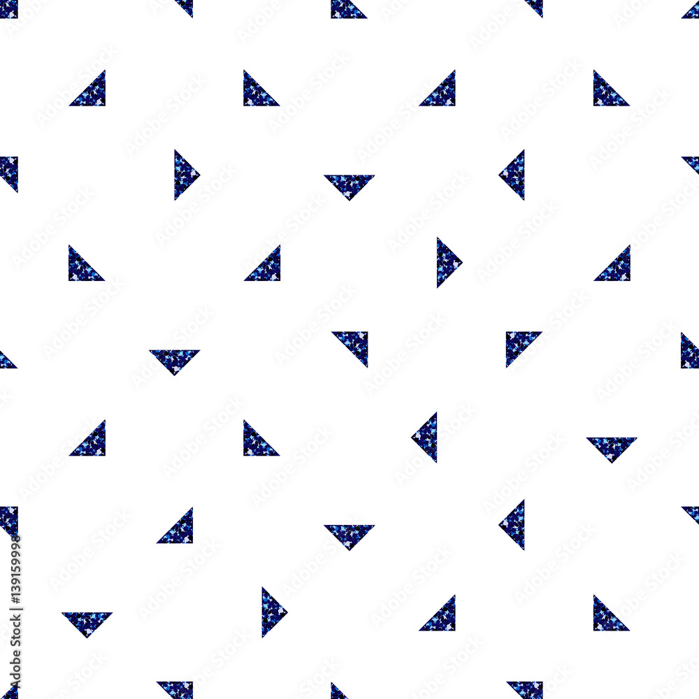 seamless  blue triangle glitter pattern with white background