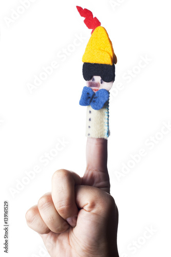 Wooden Pinocchio doll isolated on white background.