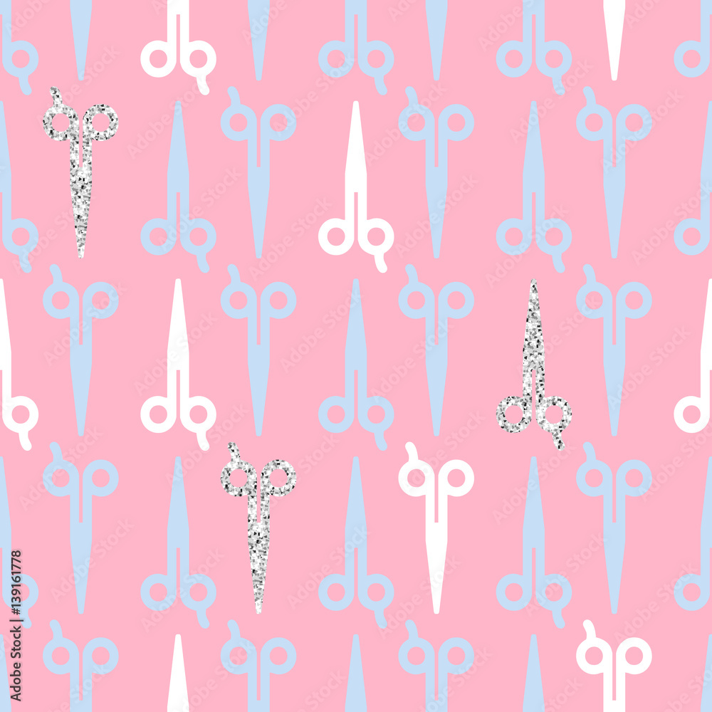seamless scissor with glitter pattern on pink background seamless scissor with glitter pattern on pink background