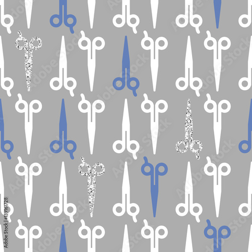 seamless scissor with glitter pattern  on grey background