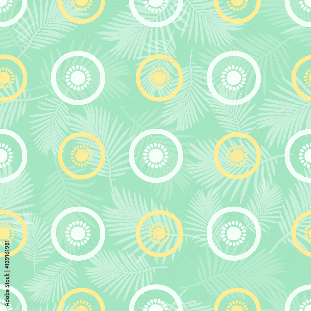 seamless colorful fruit pattern on palm leaf background seamless colorful fruit pattern on palm leaf background