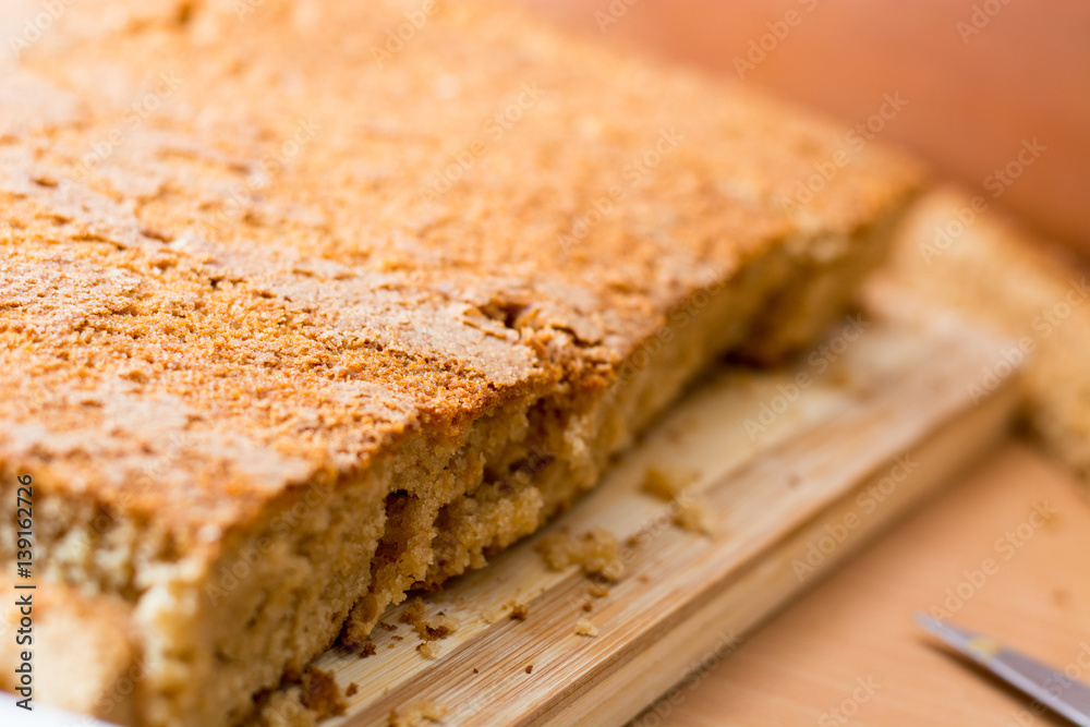 Cutting and preparing cake crust for homemade brownies Cutting and preparing cake crust for homemade brownies
