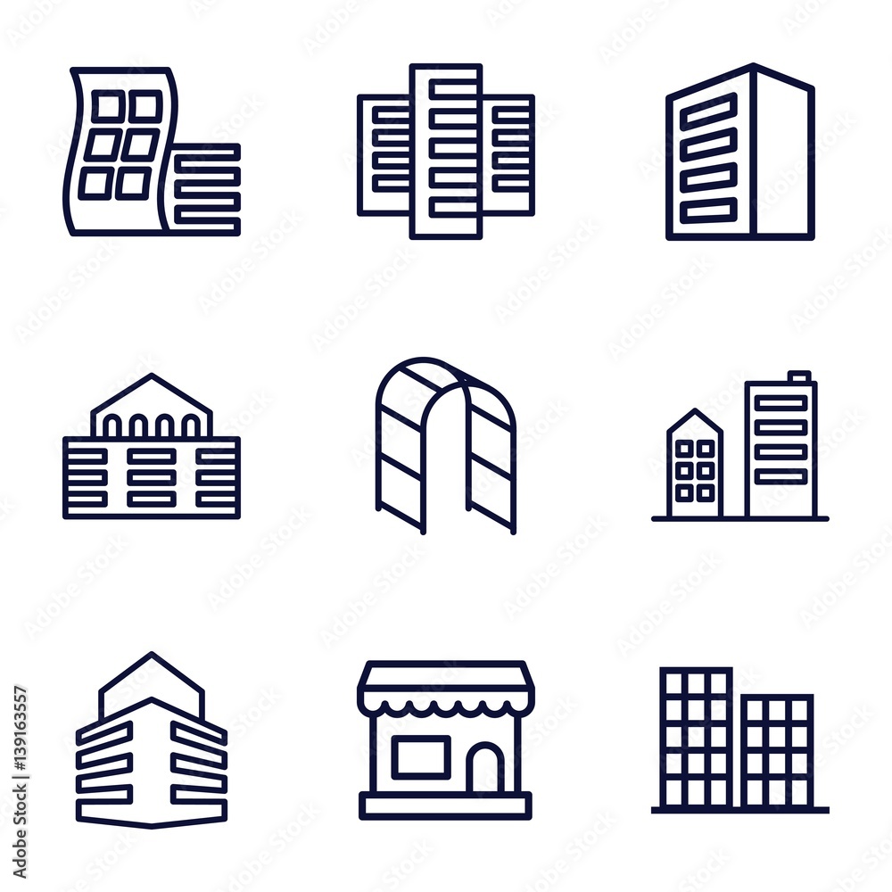 Set of 9 city outline icons Set of 9 city outline icons