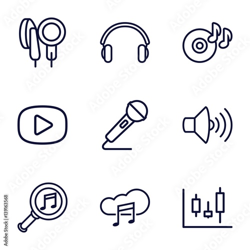 Set of 9 audio outline icons