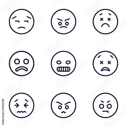 Set of 9 unhappy outline icons