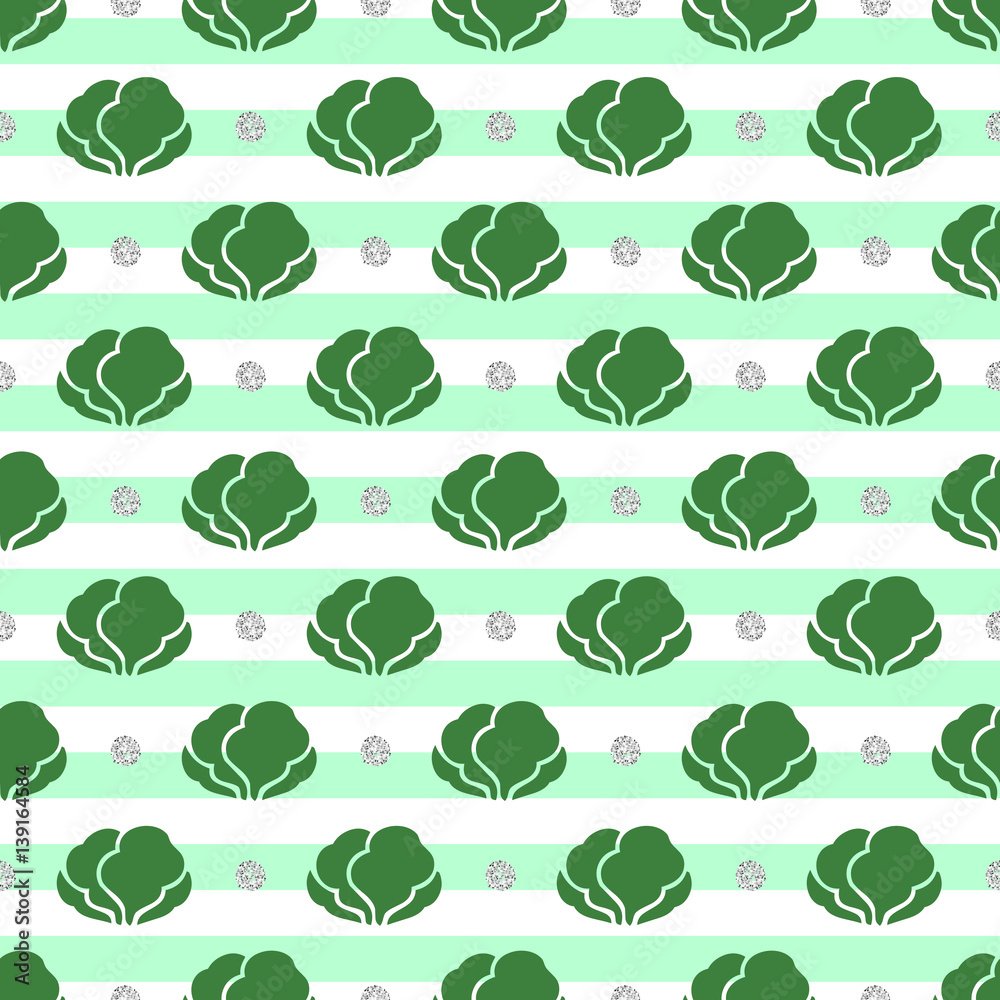 seamless green vegetable glitter with silver dot glitter pattern on green stripe background seamless green vegetable glitter with silver dot glitter pattern on green stripe background