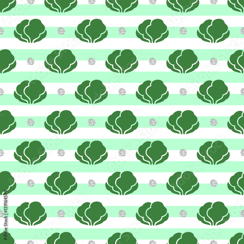 seamless green vegetable glitter with silver dot glitter pattern on green stripe background