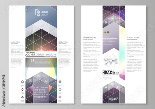 Blog graphic business templates. Page website template, easy editable abstract vector layout. Retro style, mystical Sci-Fi background. Futuristic trendy design.