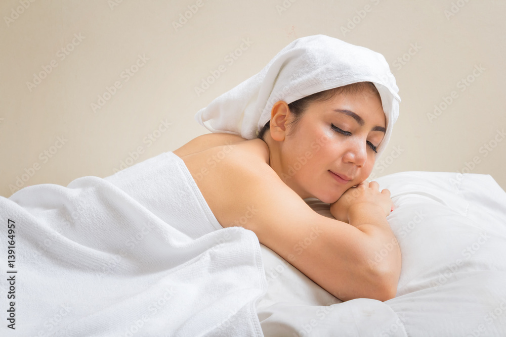 Portrait of young beatiful asian woman in spa massage, relaxing and beauty treatment in spa salon Portrait of young beatiful asian woman in spa massage, relaxing and beauty treatment in spa salon