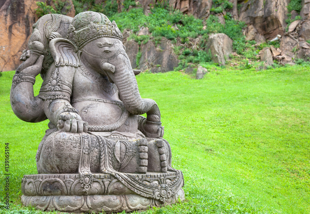 Ganesha statue in a beautiful mountain garden