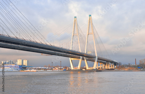 Cable stayed bridge at evening. © konstan