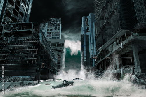 Cinematic Portrayal of a City Destroyed by Tsunami