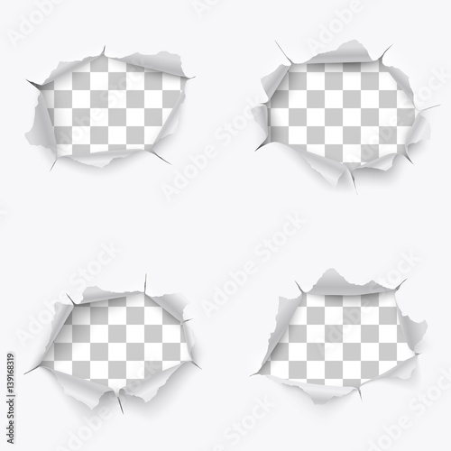 Torn hole and ripped of paper on a transparent background
