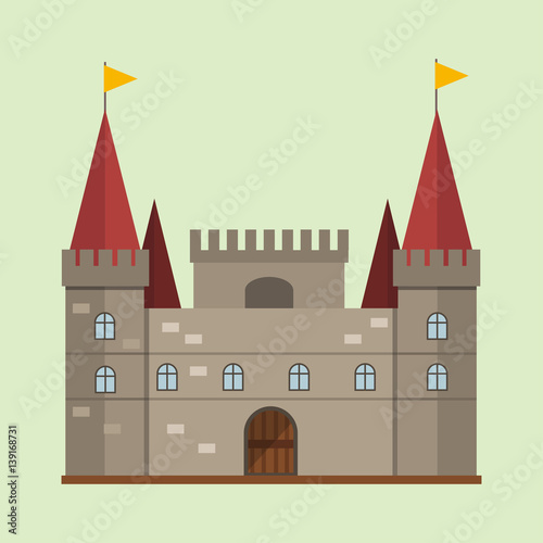 Cartoon fairy tale castle tower icon cute architecture fantasy house fairytale medieval and princess stronghold design fable isolated vector illustration.
