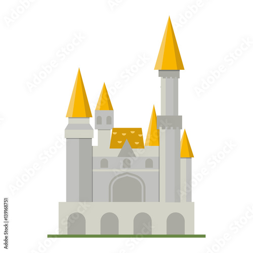 Cartoon fairy tale castle tower icon cute architecture fantasy house fairytale medieval and princess stronghold design fable isolated vector illustration.
