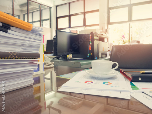 Business Concept  Pile of unfinished documents on office desk  Stack of business paper  Vintage Effect