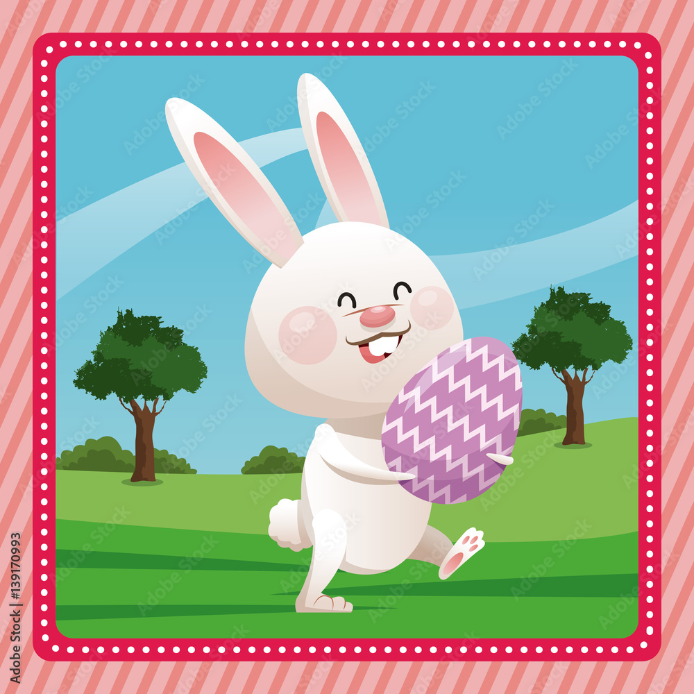 Fototapeta premium happy easter bunny egg decorative pink frame vector illustration eps 10