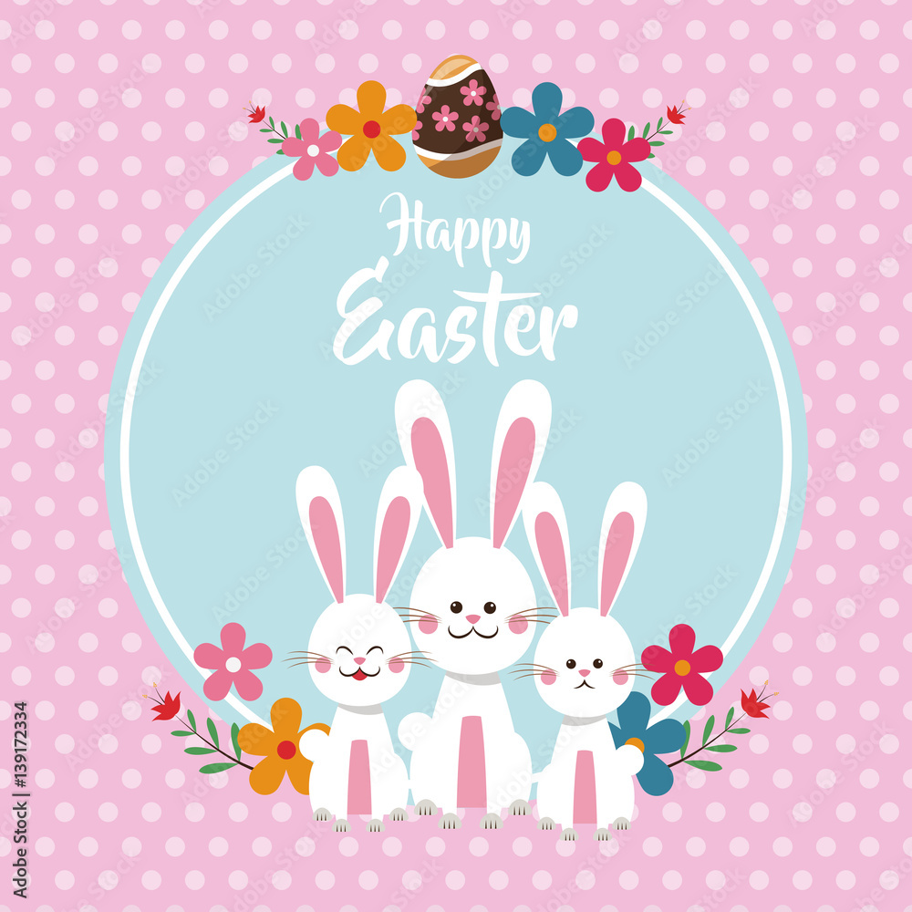 happy easter cute bunnies floral dots background vector illustration eps 10 happy easter cute bunnies floral dots background vector illustration eps 10