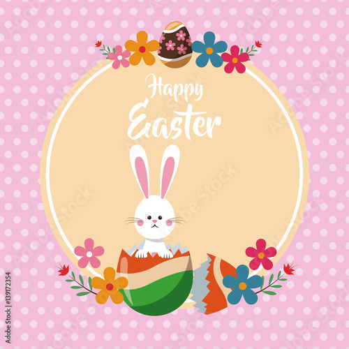 happy easter bunny broken egg floral dots backgroundvector illustration eps 10
