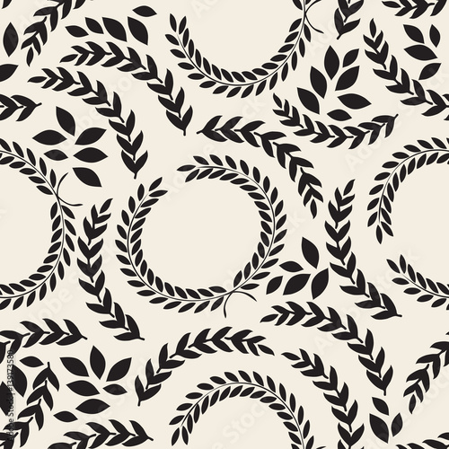 seamless monochrome olive branch pattern background