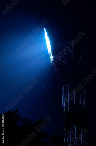 Close-up of stadium floodlights against a dark night sky background