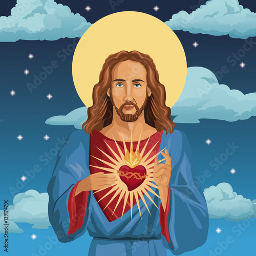 jesus christ sacred heart catholic night background vector illustration eps 10