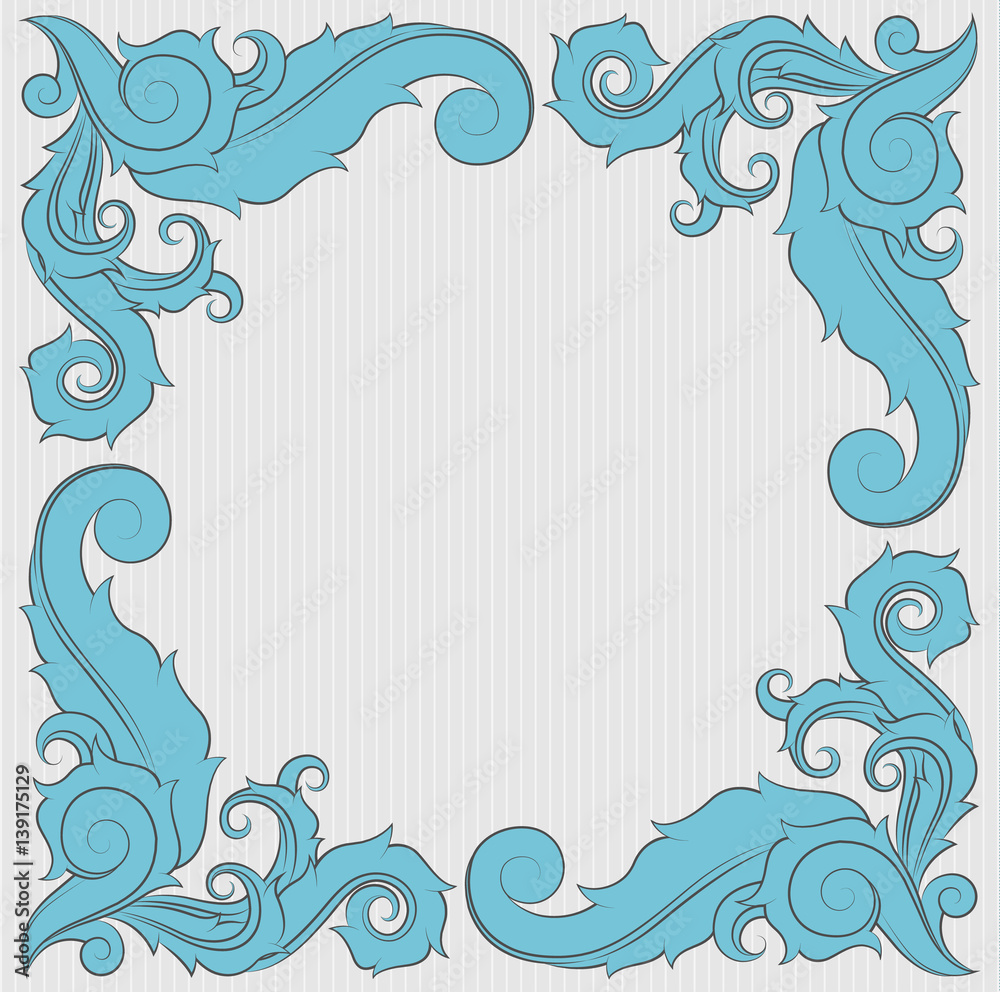 Floral ornament frame in blue with copy space on the center. Floral ornament frame in blue with copy space on the center.