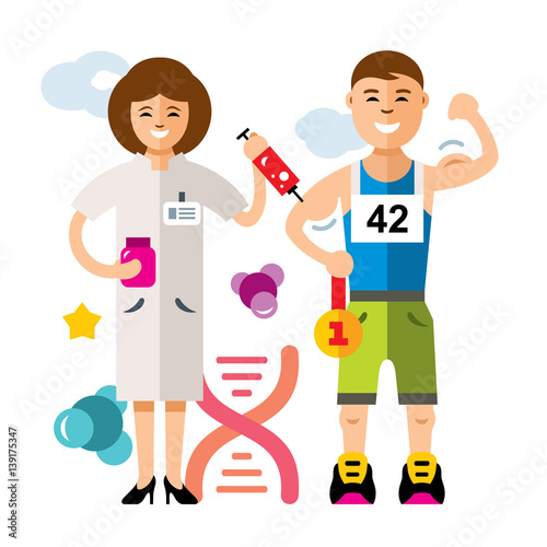 Vector Doping and sport concept. Flat style colorful Cartoon illustration.