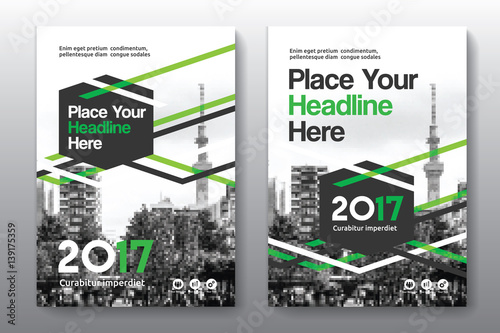 Green Color Scheme with City Background Business Book Cover Design Template in A4 Can be adapt to Brochure, Annual Report, Magazine,Poster, Corporate Presentation, Portfolio, Flyer, Banner, Website