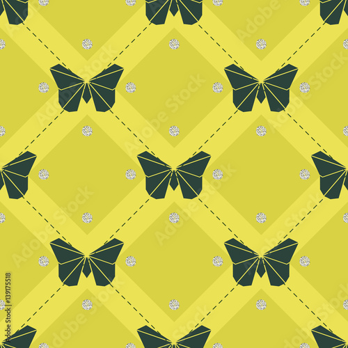 seamless origami butterfly with silver dot glitter pattern background
