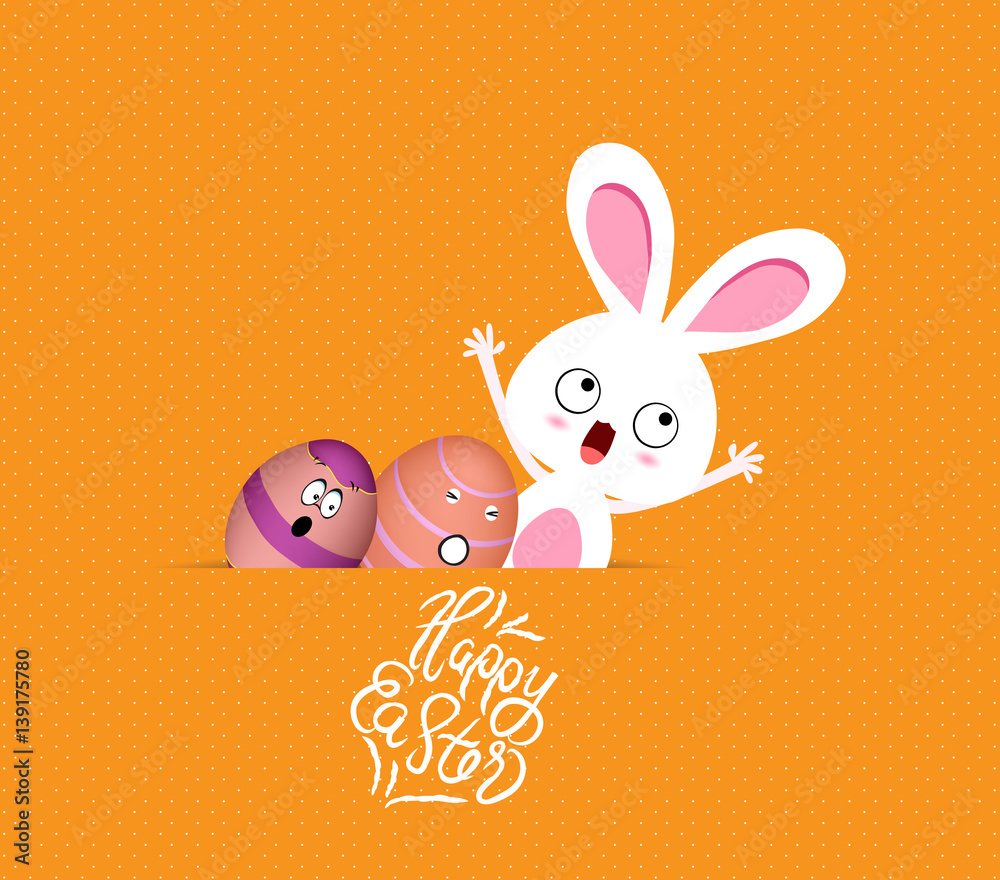 Obraz premium happy easter eggs and bunny funny greeting card